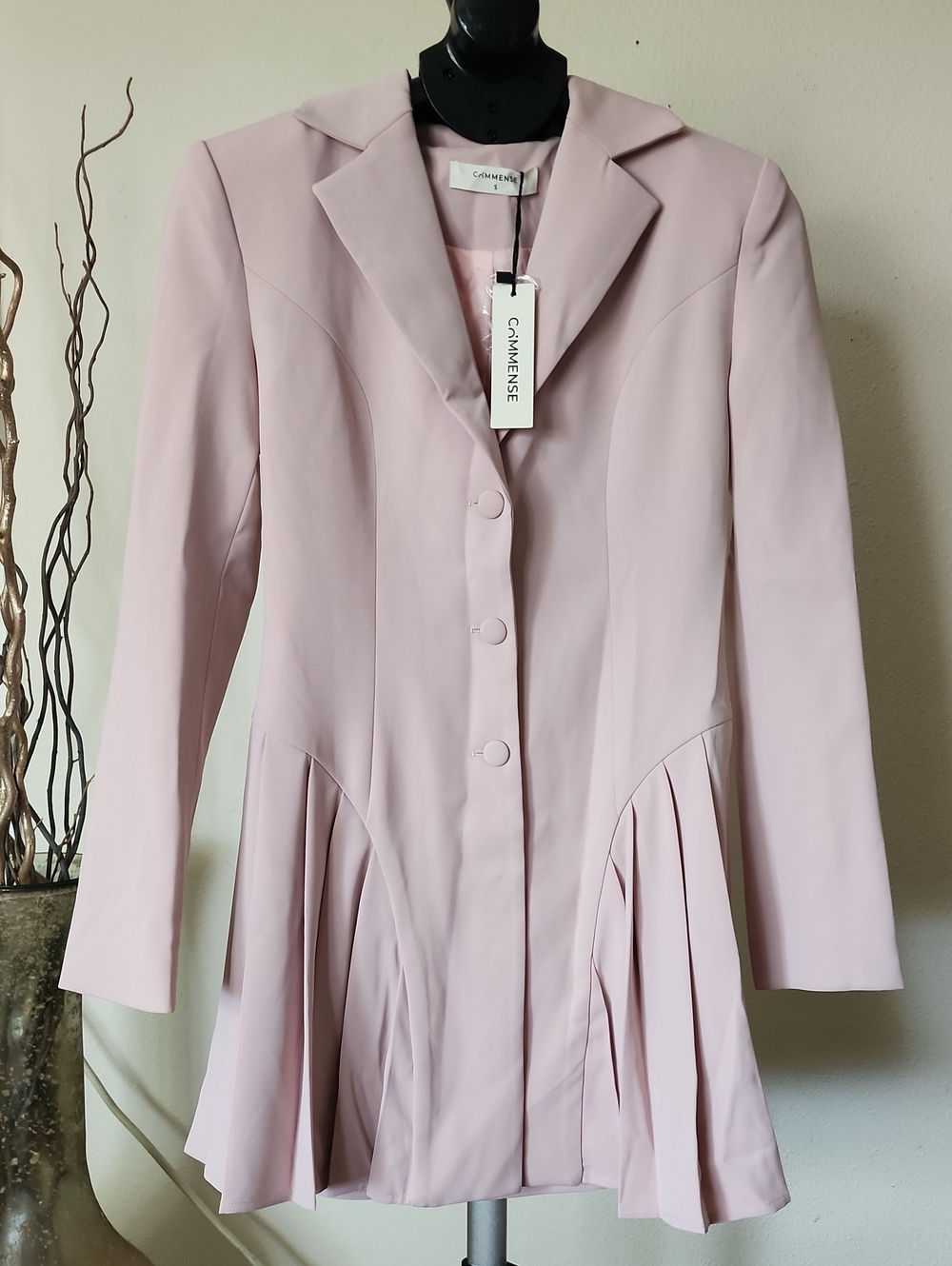 Commense Pale Pink Pleated Hem Blazer Jacket/Dress